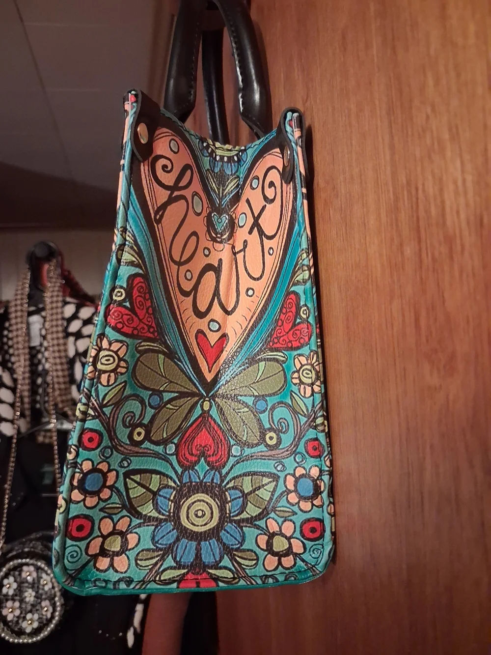 Follow Your Heart Teal Printed Satchel Bag